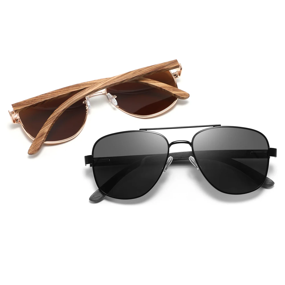 

CONCHEN Newest metal frame 2023 Custom Logo Bamboo Wood Sunglasses Polarized CE