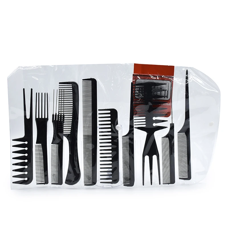 

Multi function Salon hair dye 10pcs plastic comb Professional hair styling set for barber