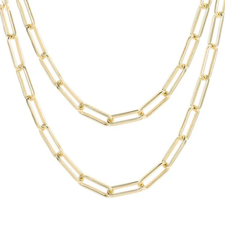 

Simple 14K Gold Plated Copper Alloy Paper Clip Chain Flat Silk Jewelry Necklaces