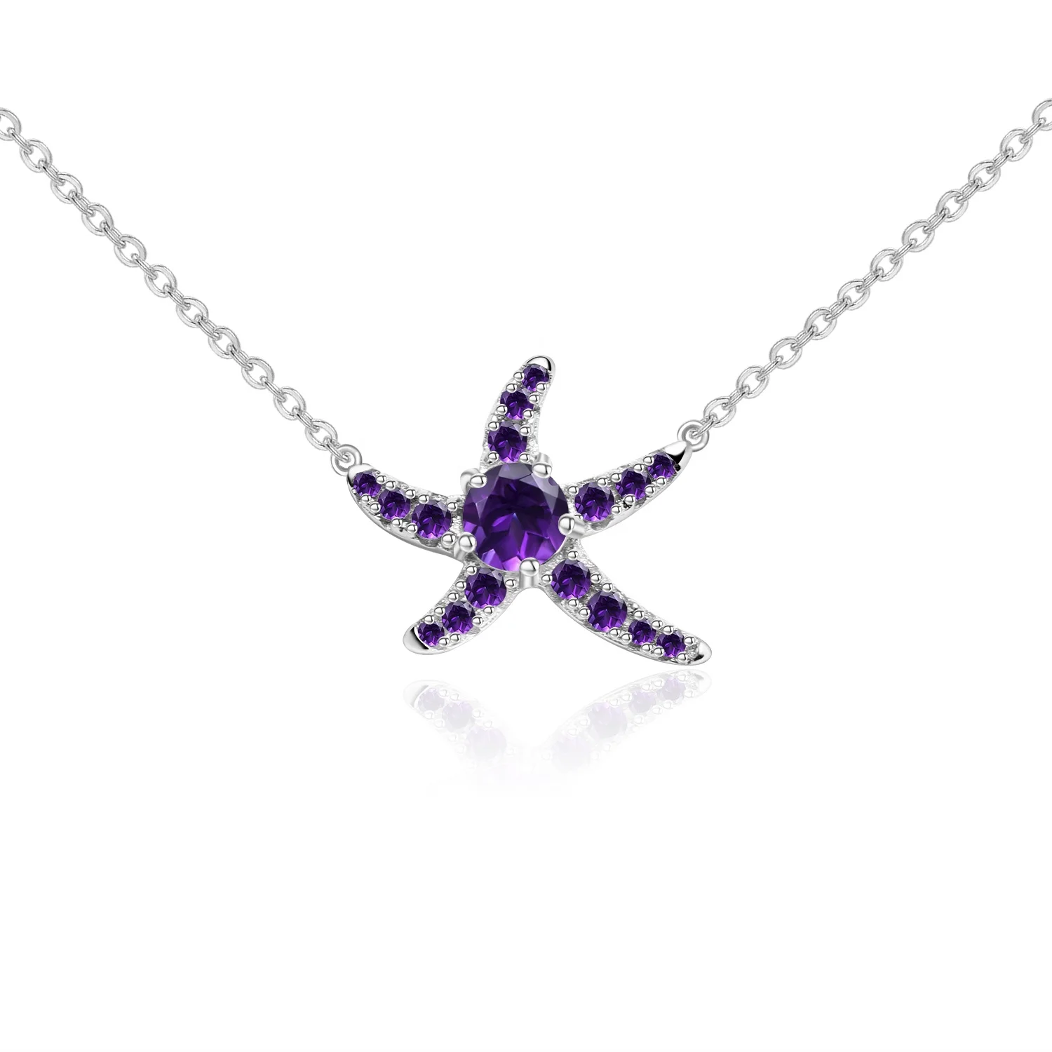 

Abiding Natural Amethyst Stone Necklace Starfish Pendant Jewelry 925 Sterling Silver Necklace For Women