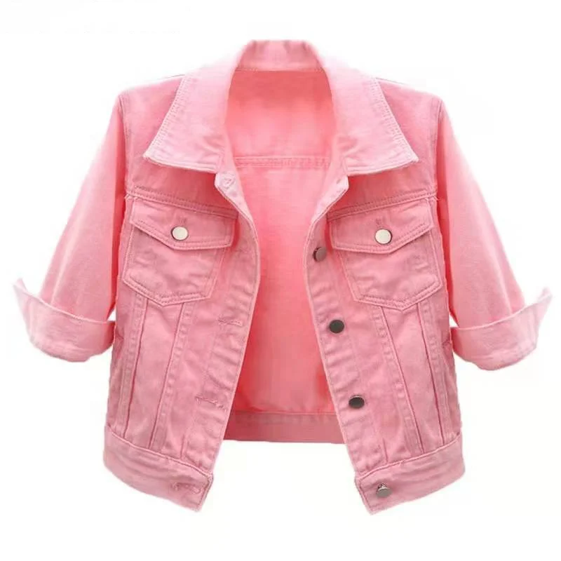 Hot Sell Denim Jackets Women Tops Candy Color Solid Short Slim Vintage Casaco Feminino Three Quarter Sleeve Jaqueta Feminina