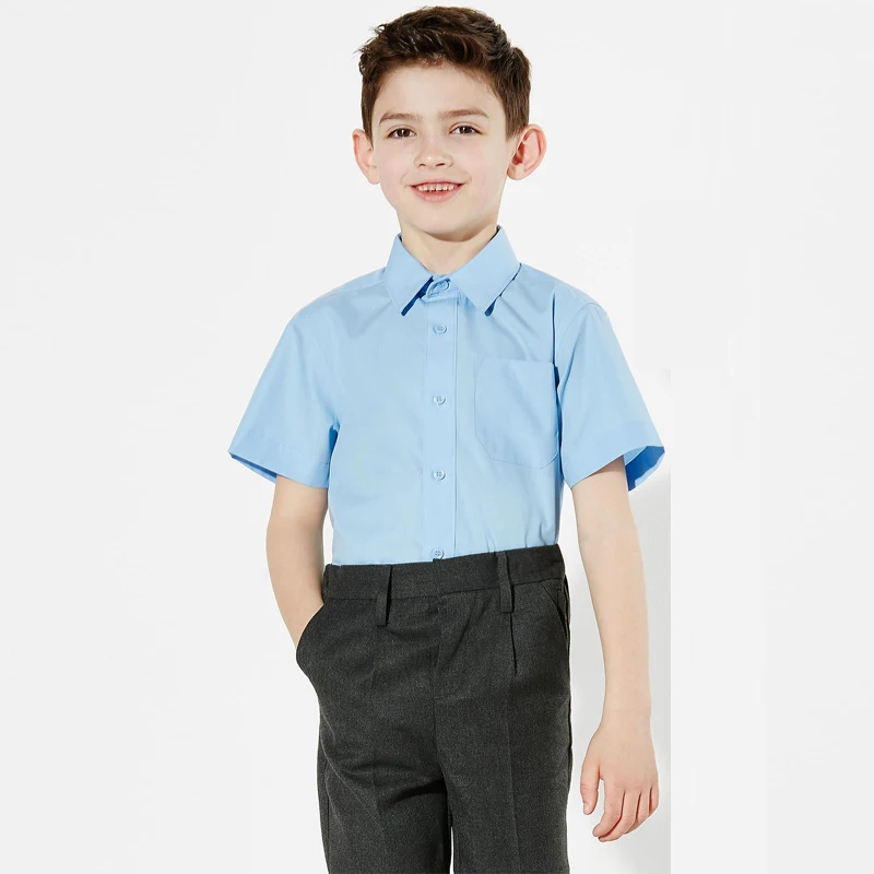 

35%cotton 65%polyester blue white primary middle high boy school uniform shirts, Blue, white or specified by customer