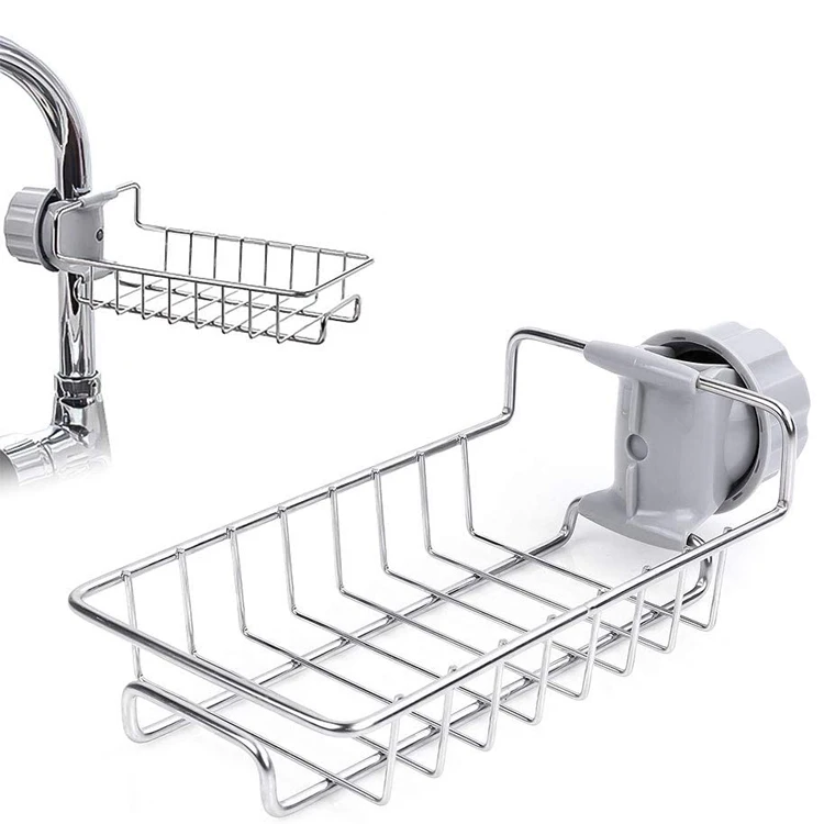 

Kitchen Stainless Steel Sink Caddy Faucet Sponge Storage Rack with Adjustable Size, Stainless steel color