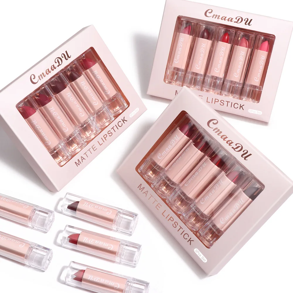 

5 Colors Matte Pearlescent Lipstick Set Cosmetics Long-lasting Lip Stick Kit