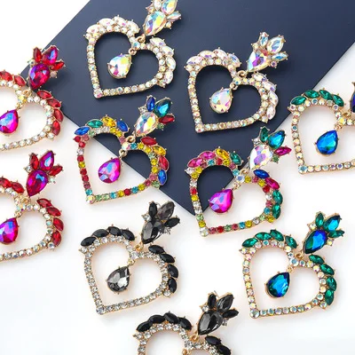 

Summer Newest Colorful CZ Heart Drop Earrings Shiny Geometric Rhinestone Crystal Love Heart Dangle Earrings For Girls