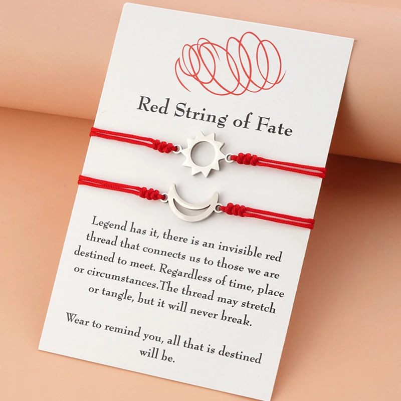 

Stainless Steel Red String of Fate Moon and Sun Charm Lucky Well Being Make a Wish Jewelry Red String Pull Cord Bracelets, Multi-colors/accept custom colors