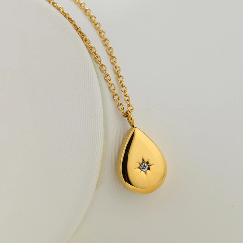 

Beautiful Solid Water Drop Charm mama 18K gold color plated Six-pointed North Star drop Pendant women Necklace