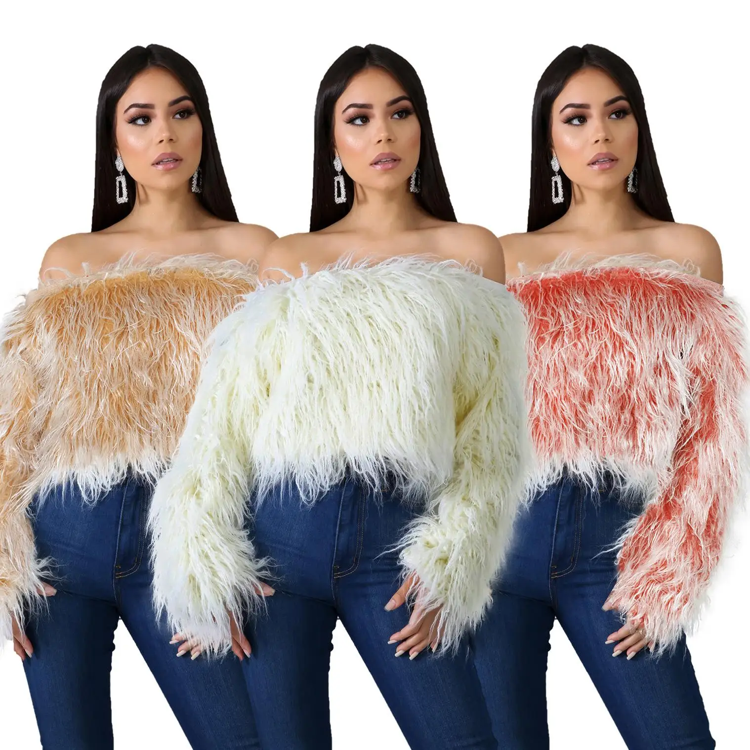 

Women Ladies Girls Wool Sweaters Fur Faux Tops T Shirts Tops Blouses Women Knit Pullover Sweaters Crop Tops