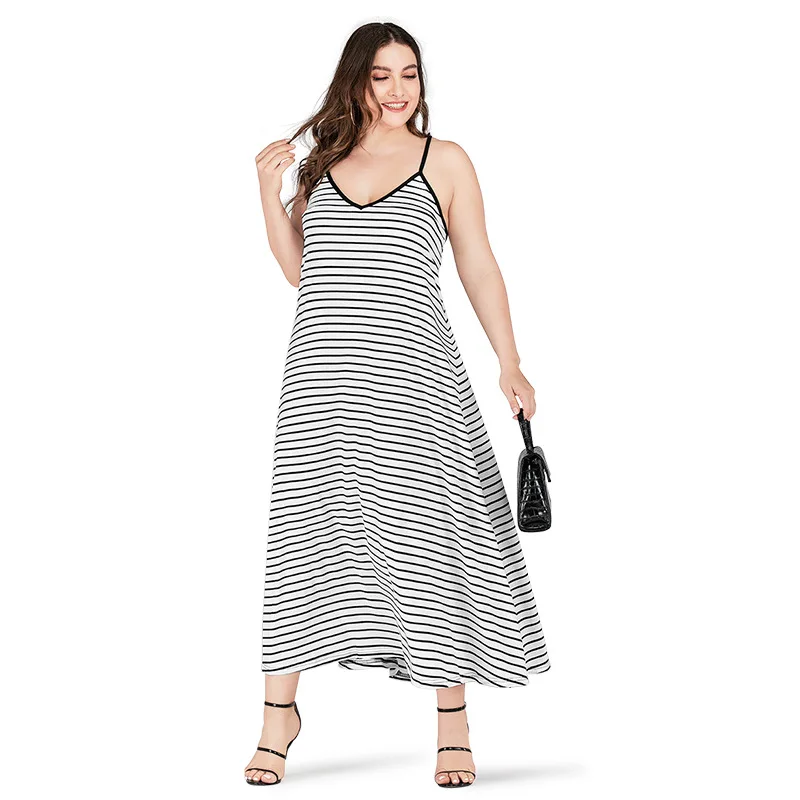 

Summer Hot Sale Fashion Striped Slip Dress Women Plus Size Dress