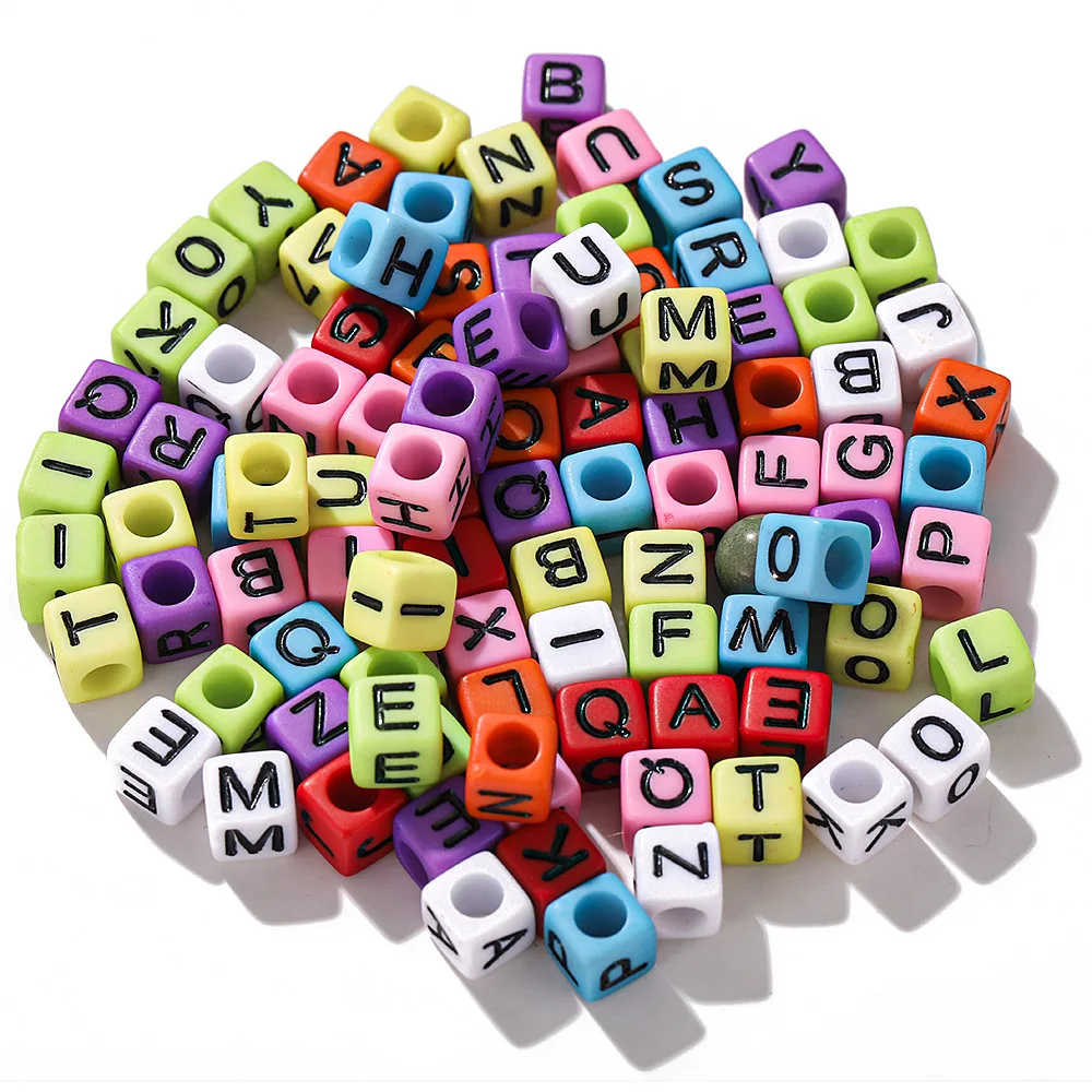 

Hot Cheap 100 PCS Per Bag DIY Square Colorful Beads Initial Letters Plastic Jewelry Accessories for Handmade