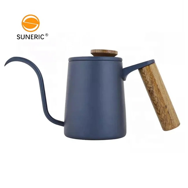 

350ml/600ml mini gooseneck Hand drip coffee tea stainless steel pour over coffee kettle with wood handle, Blue/ white/ black