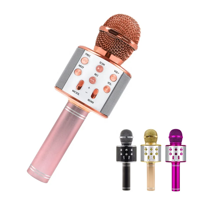 

Ws 858 Condenser Wireless Karaoke Microphone With Player Mic Speaker Record Music Ktv, The gentleman black ,local tyrants gold ,rosegold,pink