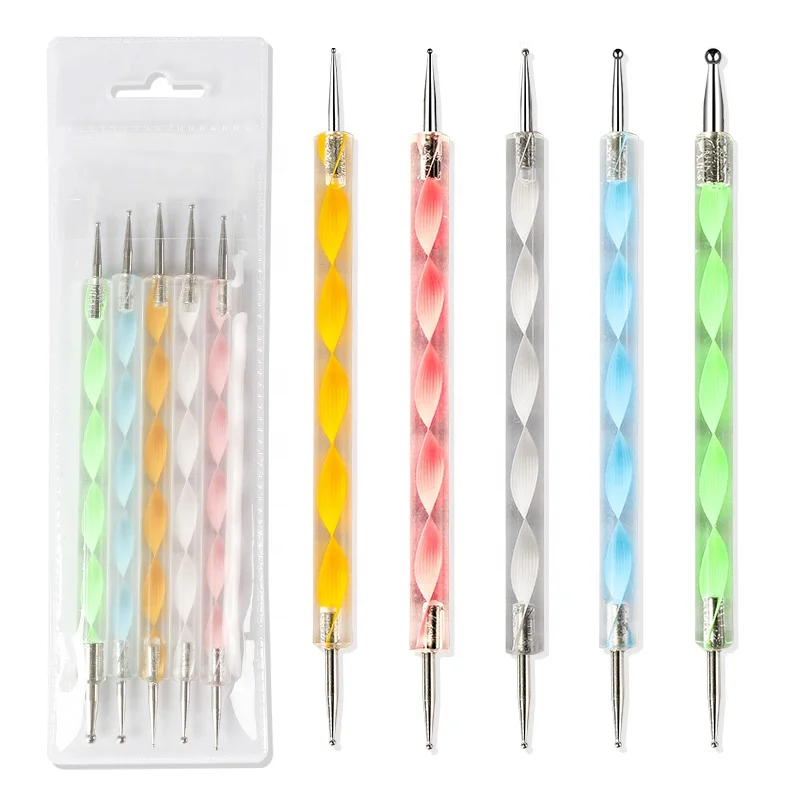 

Lidan Double-Head Nail Point Drill Pen Set 5PCS/Bags Of Acrylic Nail Paint Pens Screw Rod Design Nails Point Drill Pen, 5colors/set