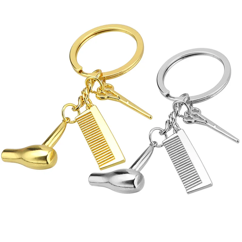 Hairdresser Barber Key Chains Holder Hair Stylist Key Ring Scissors Hair Blower Dryer Comb Pendant Key Chain