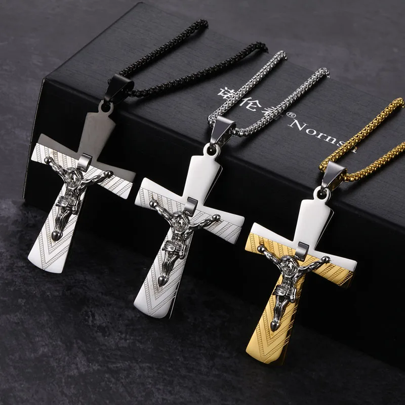 

316L stainless steel religion gold black silver fashion jewelry pendant Jesus cross pendant