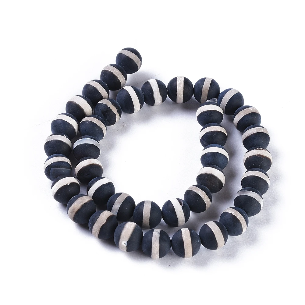 

PandaHall 10mm Black Frosted Round Tibetan Style Striped Pattern dZi Beads