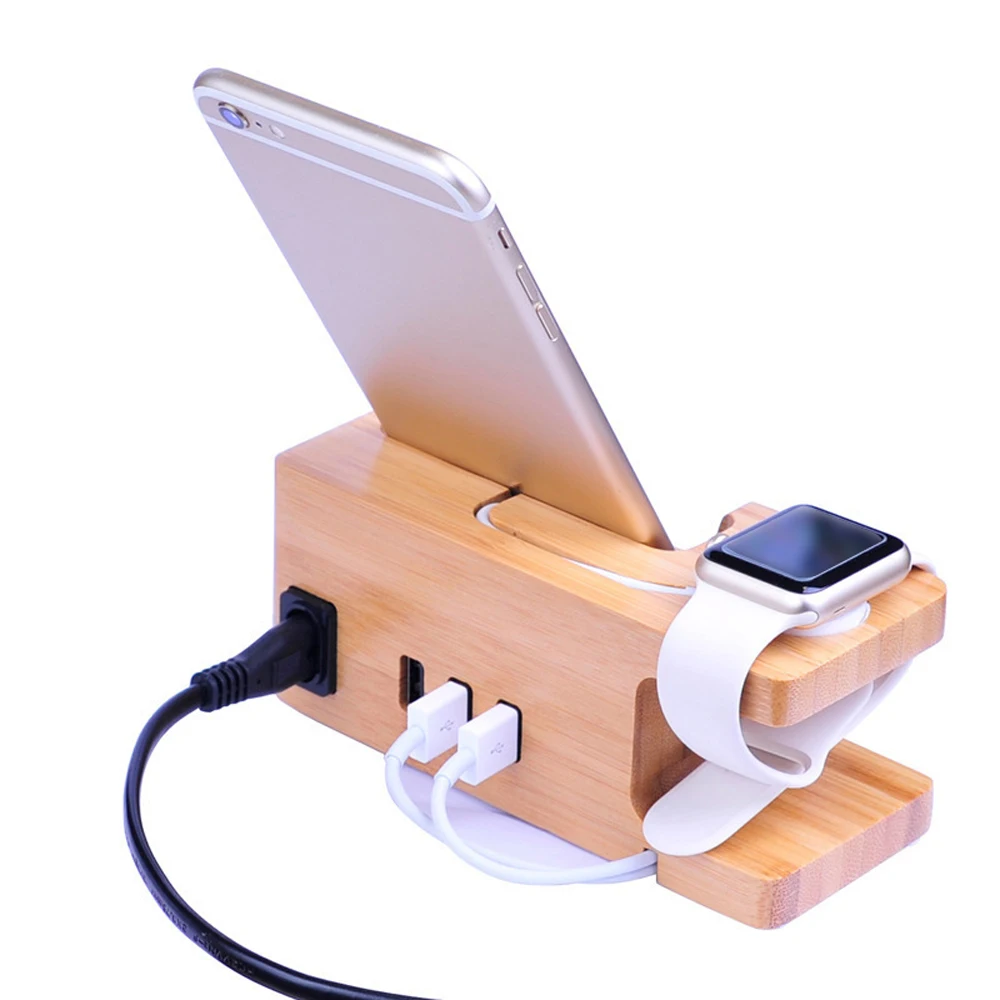 

Bamboo Wood 3 Ports USB Charger 5V3A for Apple Watch Iwatch IPhone XS 11pro Max XR Stand Holder Charging Dock Station Base
