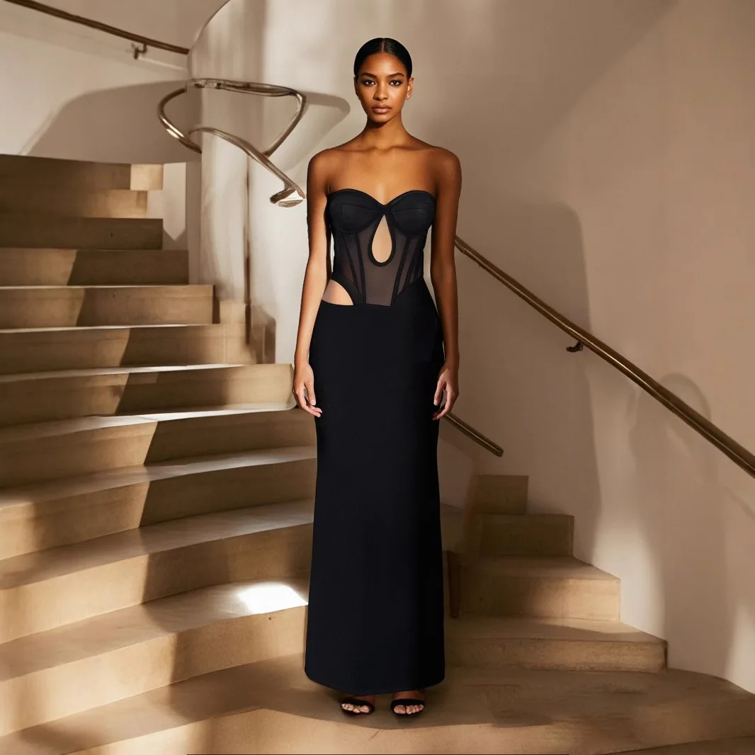 Elegant Mesh Splicing Evening Dress