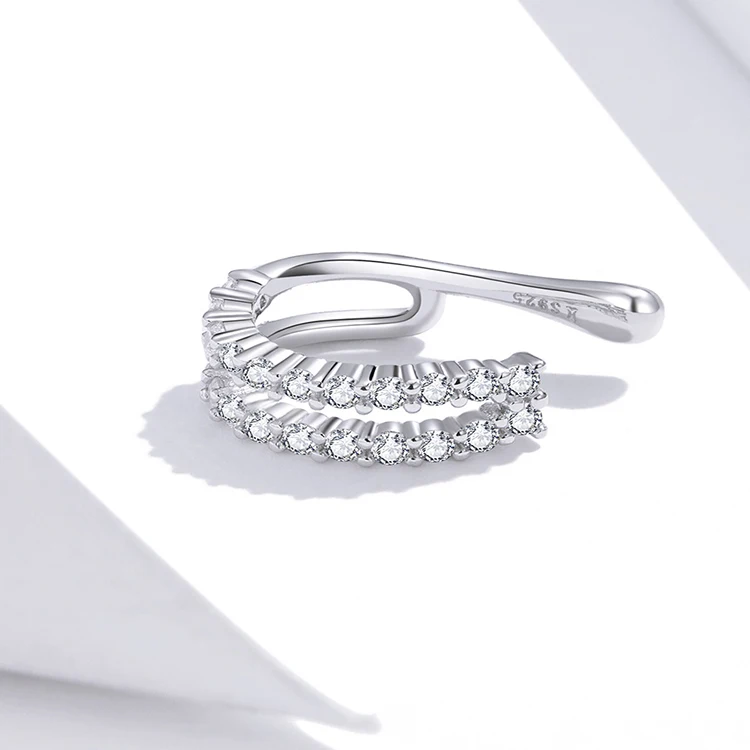 

2020 New Fashion Jewelry Clear Cz Ear Cuff Clip Earrings 925 Sterling Silver Earrings