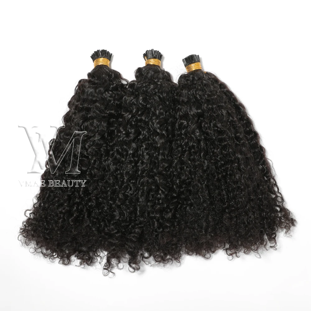 

VMAE Raw Cuticle Aligned Virgin Hair 100g Natural Black Prebonded Custom Kinky Curly I Tip Human Hair Extension