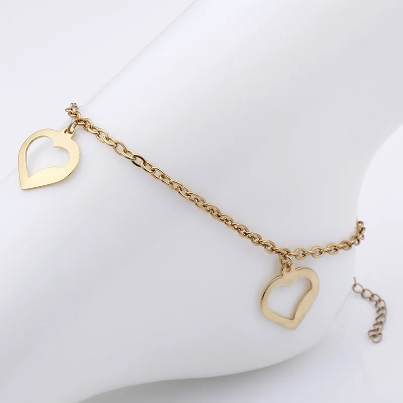 

HongTong Fashion Attractive Price New Type Anklet Jewelry Stainless Steel Hollow Heart Pendant Anklets