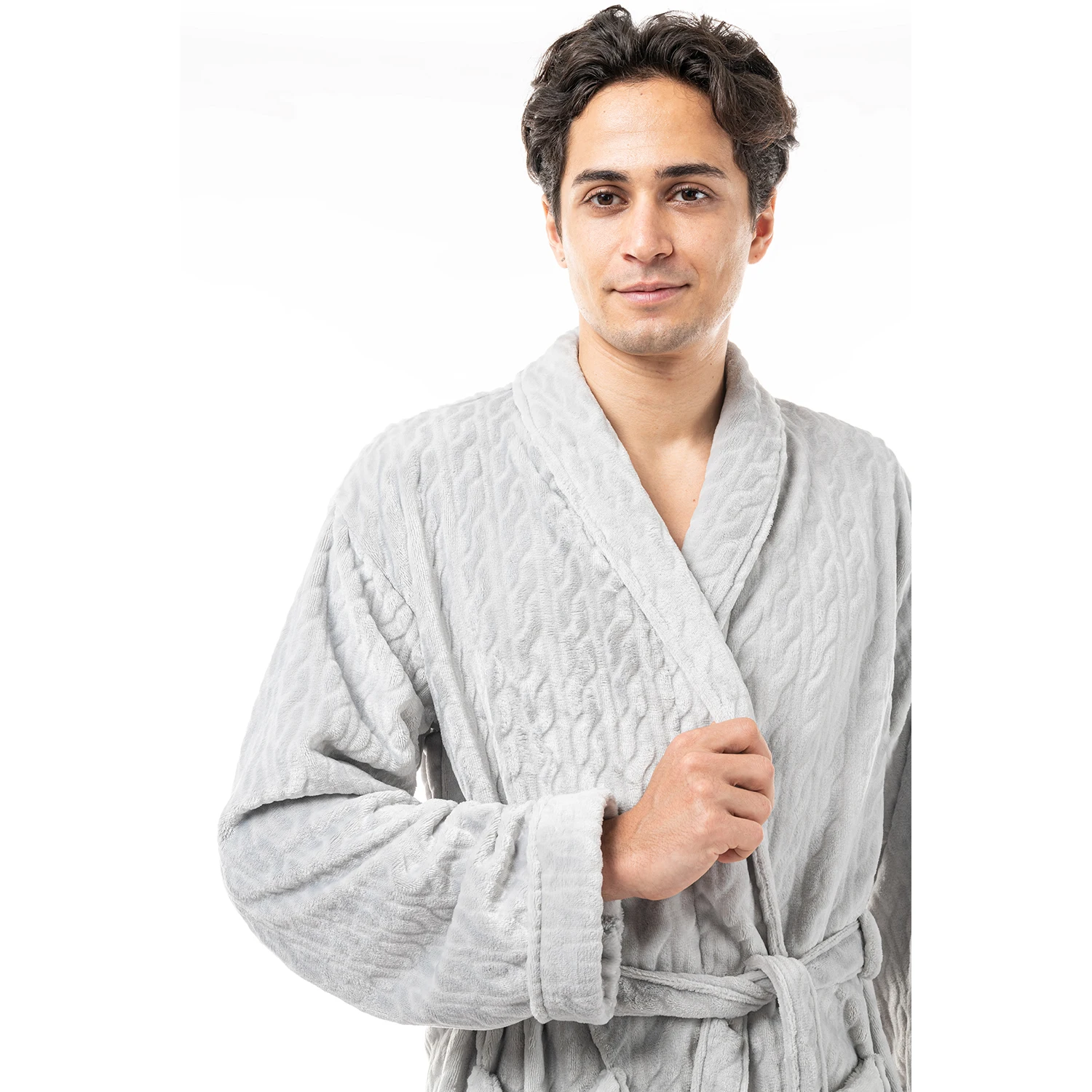 

Men's Hooded Robe Plush Shawl Kimono Bathrobe Loungewear Bathrobe Set, Navy & grey