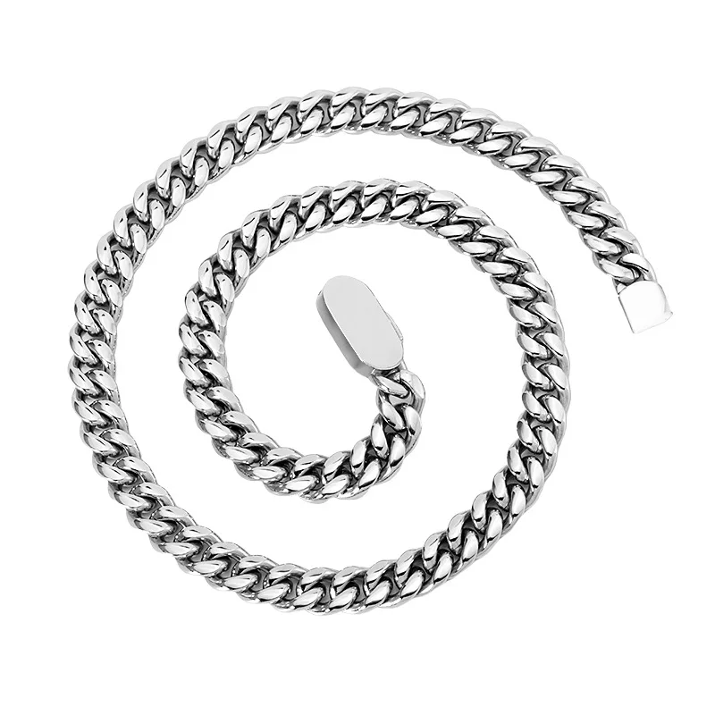 

8Mm*23 Inches Cuban Link Chain Necklace Hip Hop Icy Jewelry Plated Silver Titanium Stainless Steel Necklace, White
