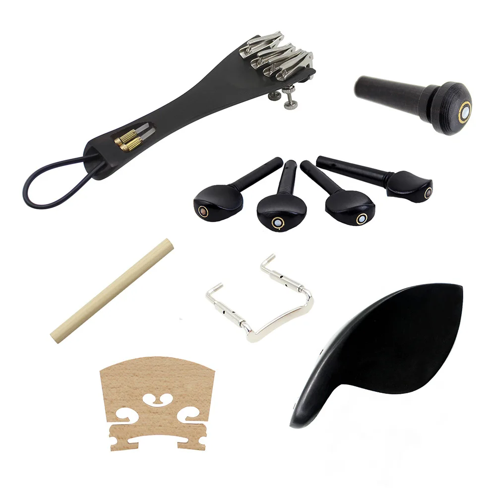 

15Pcs/set Ebony Violin Accessories Kit with Tuning Pegs Tailpiece Gut Tuners Endpin Sound Post Bridge Chin Rest Clamp Kit, Violin accessories 15pcs
