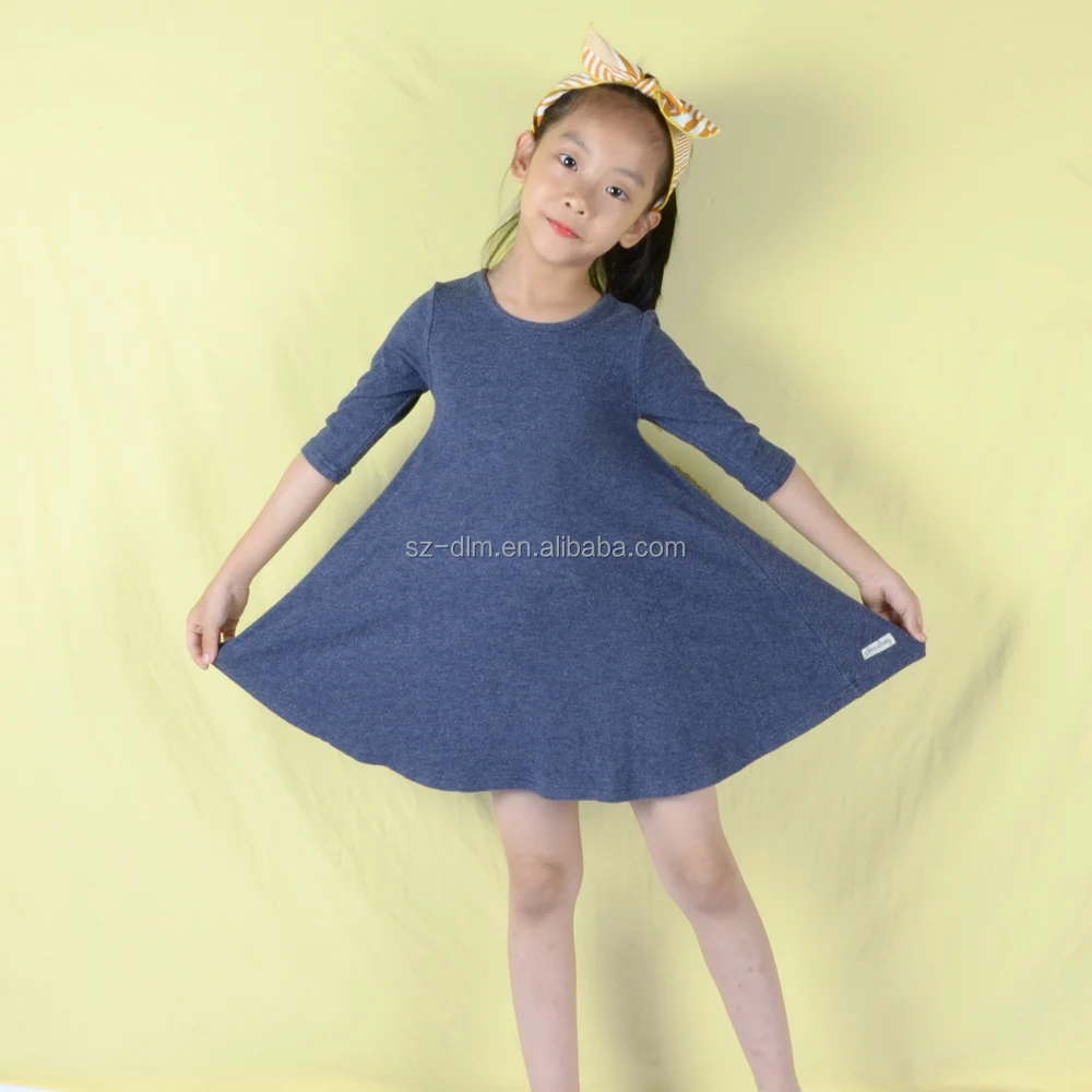 

New arrivals fall/winter casual kids dress children knee length solid color half sleeves baby girls clothes, Accepted customized