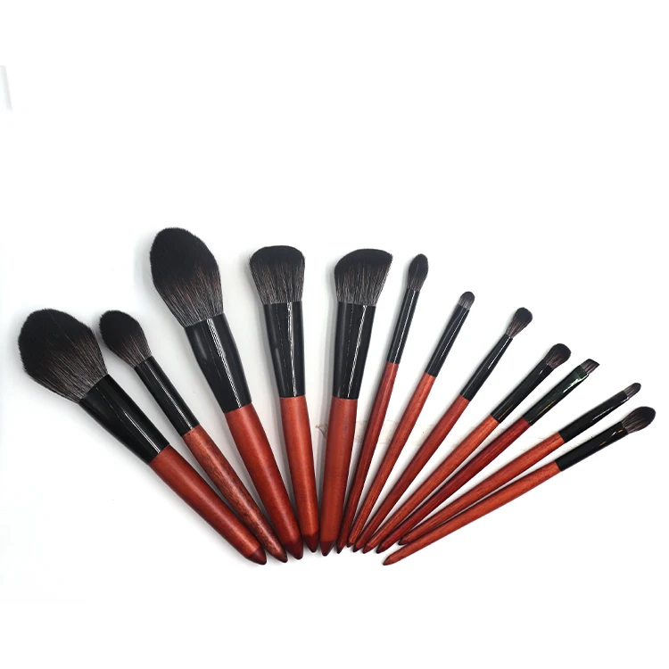 

Soft Travel Size Foundation Vegan Oval Set Private Label 12 Pcs Black Wood Blush Eyeshadow Makeup Brushes With Brush, White, various color as per your option