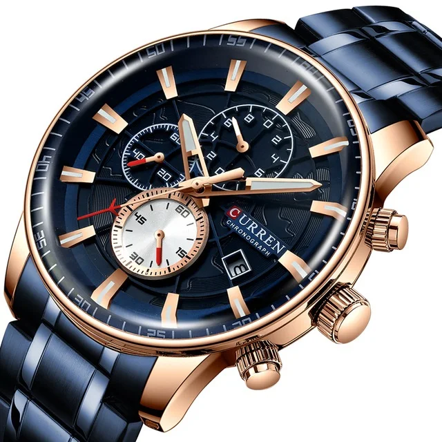 

CURREN 8362 Hot Sell Full Steel Calendar Popular Business Wristwatch Waterproof Quartz Watch Men Wrist Watches Relogio Masculino, 5-colors
