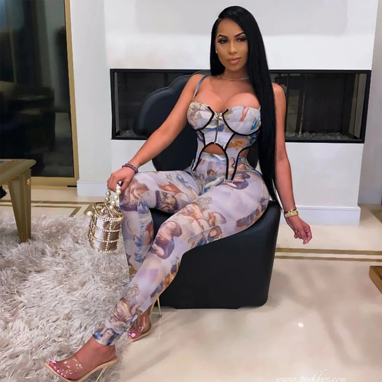 

Spring Trendy Printing Matching Outfits For Women Leggings 2 Piece Pant Suits Set Womens Clothing -PT, White,orange,blue