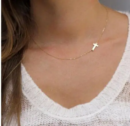 

New Fashion cross Pendant Necklace Women gold necklace Holiday Beach Statement Jewelry Wholesale Short Chain for Women, Silver