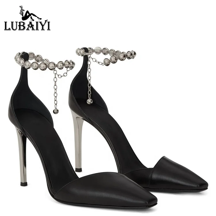 

New Arrival Black Pointed Toe Pump Heel Ankle Rivets Women Dress Shoes High Heel Sandals For Ladies, Customized color