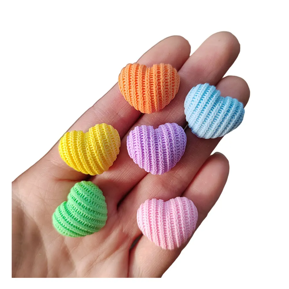 

Hot Selling 100Pcs/Lot Colorful Knitting Heart Flatback Resin Cabochon Scrapbooking Craft DIY Hair Bows Center Accessories Decor