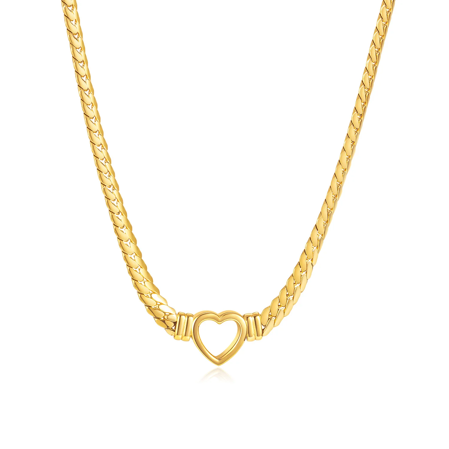 

Hot Fashion Jewelry New Trend 18K Gold Plated Stainless Steel Cuban Chain Hollow Heart Necklace Love Pendant Necklace