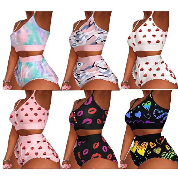 

2 Pc Snack Leggings Sets Piece Shorts Set 2Pc For Women New Two Printed Short With Top Snacks Print Fashion Bike Candy Shop, Picture shows