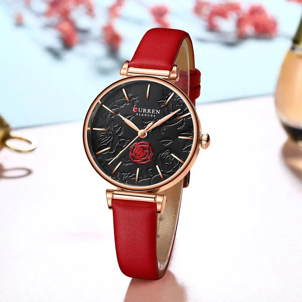 

2021 New CURREN 9078 Women Brand Watches 3D Rose Pattern Embossed Wristwatch Luxury Leather Ladies Gifts Clock Relogio Feminino, According to reality