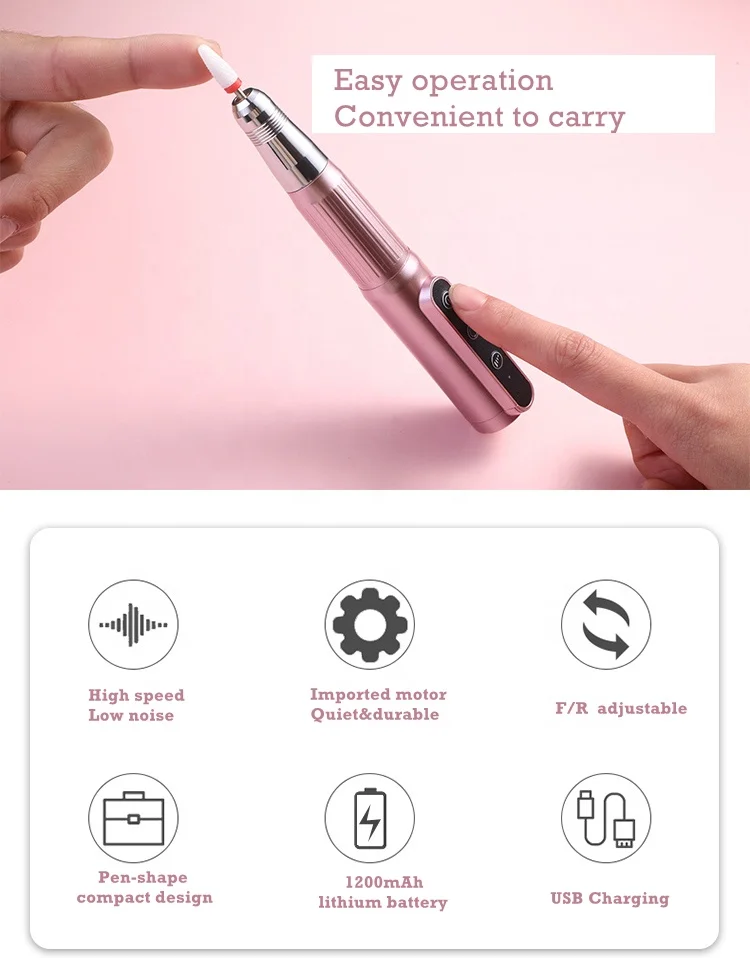 

Portable USB Rechargeable Cordless Professional Art Manicure 30000RPM Nail Drill File Machine