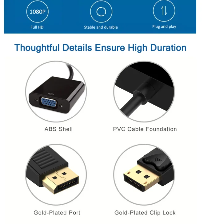 made in china OEM High Quality Display Port V1.1 DP to VGA Converter Adapter Cable Computer PC to Videos Display Extension cord - ANKUX.COM