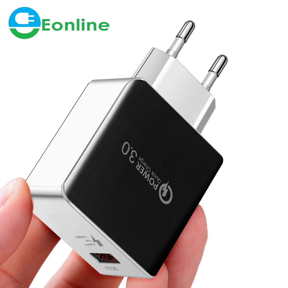 

Eonline QC 3.0 USB Charger Fiber Drawing Quick Charge 3.0 Fast Charger Portable Phone Charging Adapter for iPhone Xiaomi Mi9 EU, White , black