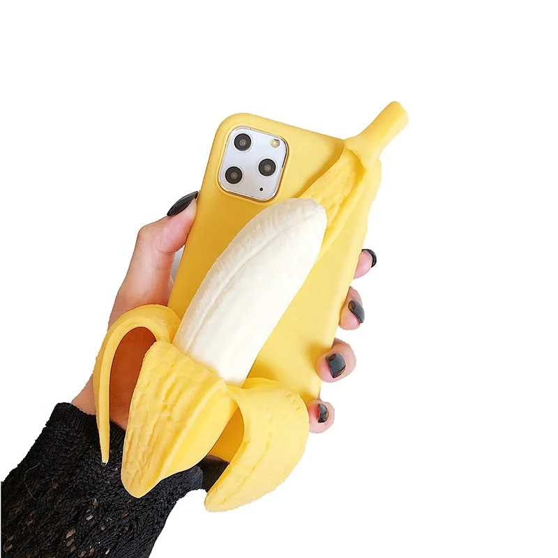 

Funny Cute 3D Stress Reliver Peeled Banana Phone Case For iPhone 12 Pro Max XS XR 6 7 8 Plus Bubble Toys Antistress Soft Cover, Yellow