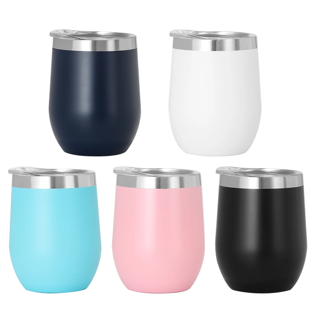 

Custom wholesale 12oz stainless steel swig logo wine tumbler insulated stainless steel egg shaped wine tumbler cups with Lid, Customized color