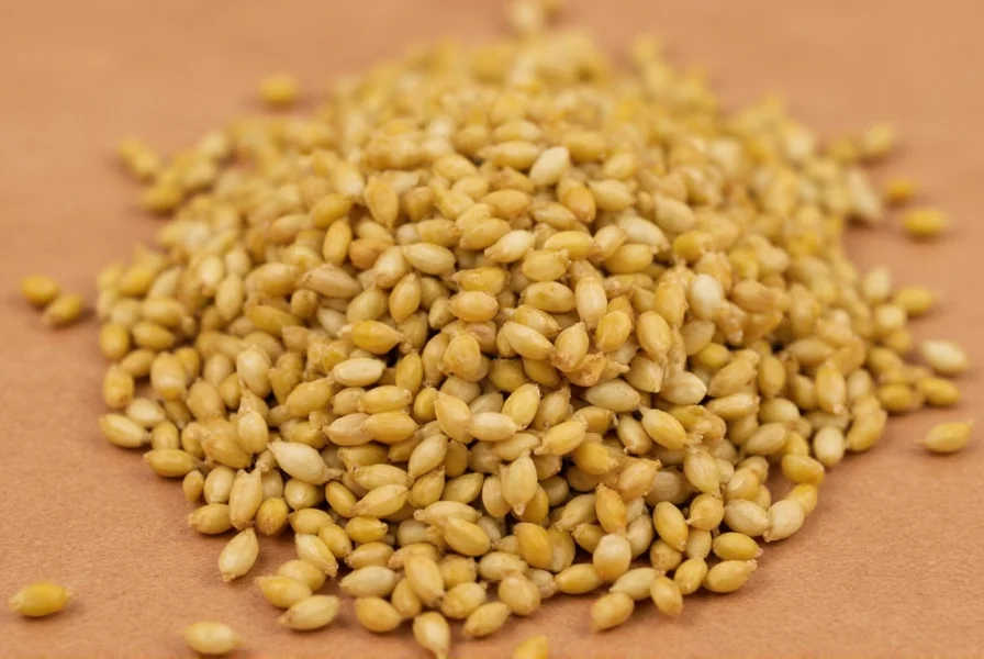Close-up photography of celery seeds showing their small size and brownish-yellow color against a wooden background