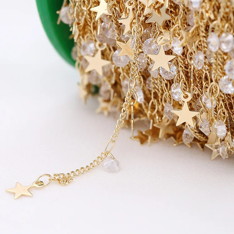 fashion bracelet necklace chain multi-shape zircon chain star leaf 14k gold brass chains jewelry