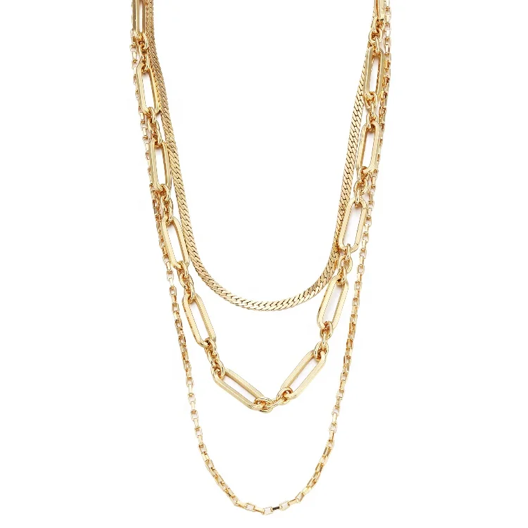 

Dina New Wholesale Fancy Long Simple Multi Layer Cuban Chain Necklace For Women And Girls, Gold