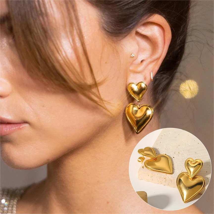 Hot statement  Stainless Steel 18k Gold Plated Love Heart Stud Earrings For Women Fashion Geometric Drop Earrings For Gift