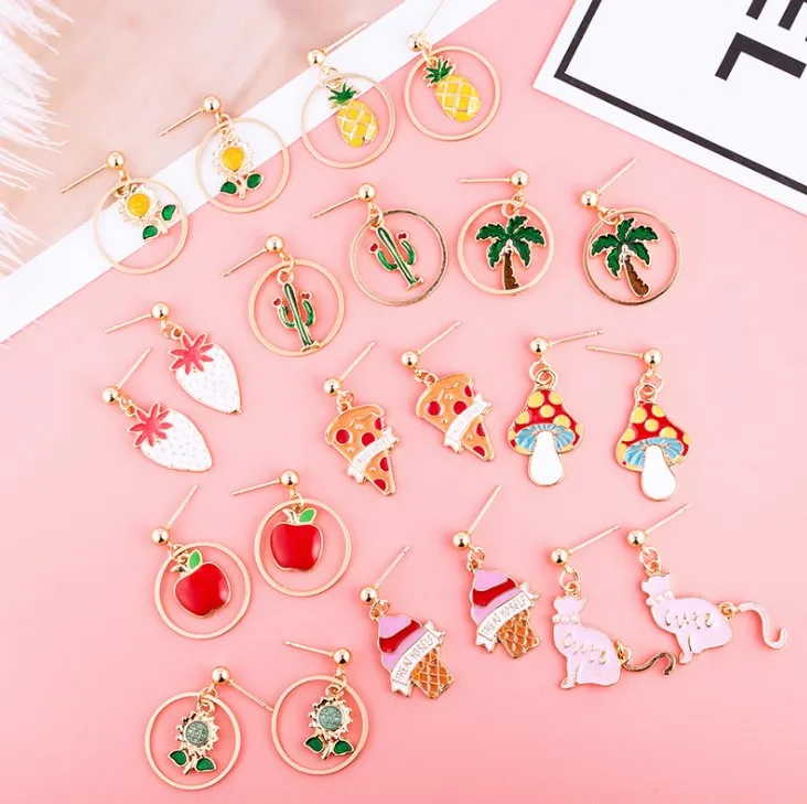 

Fashion cute fruit stud ice cream apple earrings cactus ins earrings, Red