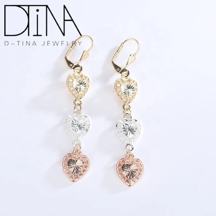 

DTINA Tricolor Jewelry Fashion Heart Pendant Long Earrings, Golden