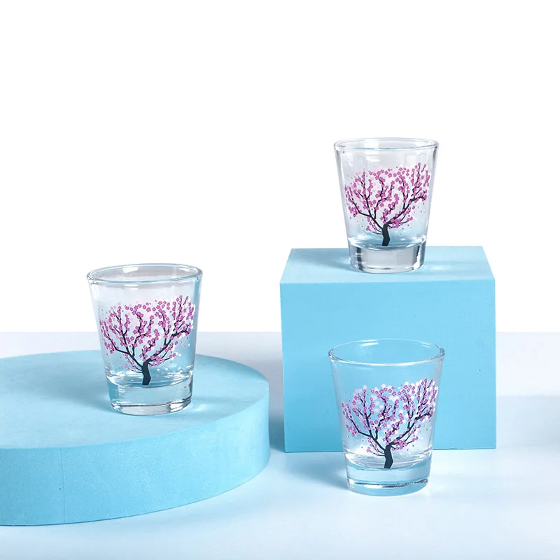 

Cherry Blossom Color Changing Glass Cups 2 Ounce Tequila Shot Glasses Clear Shot Glass for Whiskey and Liqueurs